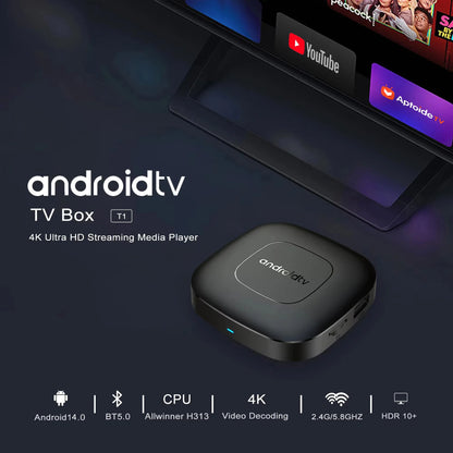 Android13 Smart Home Theater TV Box Allwinnerh313 Google Assistant Netflix Streaming Bluetooth Media Player 2G16G 2.4G5G Wifi T1